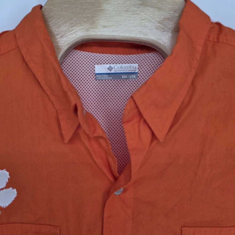 Columbia PFG Clemson Tigers Shirt Mens 2XL Orange XXL Button Up Vented Outdoors - Picture 8 of 9